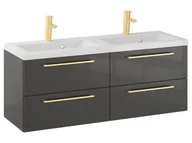 Szafki łazienkowe - Szafka Wisząca Z Umywalką RON 120 cm DUO - Titan Wysoki Połysk - Uchwyty Złote Szczotkowane - miniaturka - grafika 1