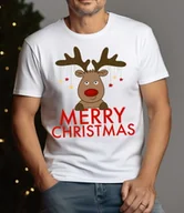 Koszulki męskie - Męska koszulka z reniferem i mikołajem mikolajki68 - miniaturka - grafika 1