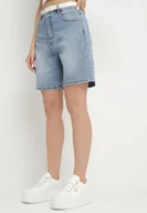 Spodenki damskie - Niebieskie Jeansowe Szorty Bermudy z Wysokim Stanem Tenilorea - miniaturka - grafika 1