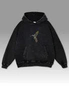 Bluzy damskie - Bluza z Kolibrem Haft Oversize Sprana Kolorowy Ptak Czarny L - miniaturka - grafika 1