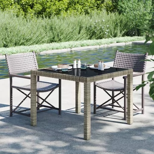 Lumarko Stół ogrodowy, 90x90x75 cm, szkło i rattan PE, szary - Stoły ogrodowe - miniaturka - grafika 1