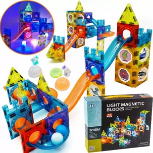 DUŻE KLOCKI MAGNETYCZNE KONSTRUKCYJNE ŚWIECĄCE EDUKACYJNE TOR KULKOWY 75el - Klocki - miniaturka - grafika 1
