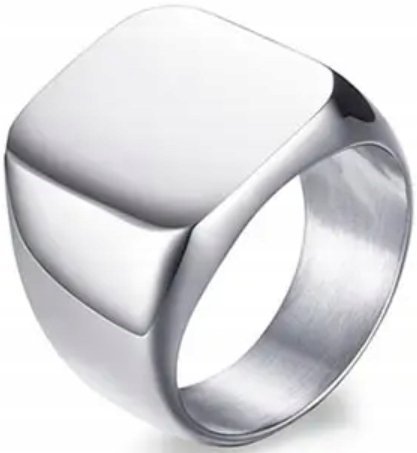 Srebrny Sygnet Luksusowy Elegancki Minimalizm Prostokątny Stal Szlachetna