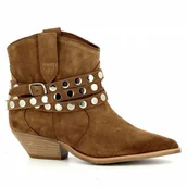 Botki damskie - Rude botki kowbojki na niskim obcasie CARINII - Carinii - miniaturka - grafika 1