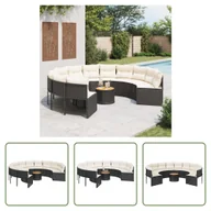 Sofy ogrodowe - The Living Store Sofa ogrodowa ze stołem i poduszkami okrągła z czarnego polirattanu - miniaturka - grafika 1