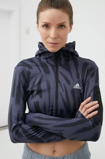 Bluzy damskie - Adidas Performance Performance bluza do biegania Run Icon damska kolor granatowy z kapturem wzorzysta - grafika 1