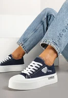 Trampki damskie - Granatowe Trampki na Platformie z Ozdobnym Napisem i Sercem Laviere - Renee - miniaturka - grafika 1