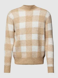 Sweter z dzianiny ze wzorem w kratę model ‘TEONA’ - Swetry damskie - miniaturka - grafika 1