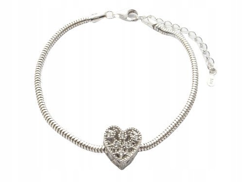 Bransoletka modułowa srebro 925 do charmsów 17-21cm regulowana z koralikiem