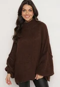 Swetry damskie - Brązowy Golf z Wełną o Kroju Oversize z Obniżoną Linią Ramion Lilenae - miniaturka - grafika 1