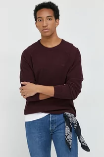 Swetry męskie - Lee sweter bawełniany męski kolor bordowy lekki - grafika 1