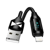 Kable USB - Kabel USB-A - Lightning Wozinsky WUALC1 z wyświetlaczem LED 2.4A 1m - czarny - miniaturka - grafika 1