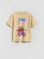 Koszulki dla dziewczynek - Reserved - Bawełniany t-shirt z nadrukiem - beżowy - miniaturka - grafika 1