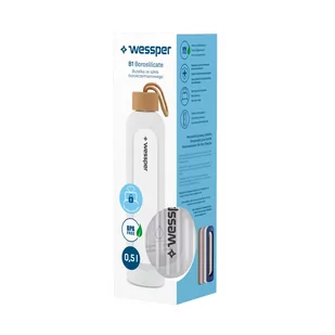 Wessper B1 Borosilicate 500 ml Szklana butelka na wodę z miarką motywacyjną z białym etui - Butelki filtrujące - miniaturka - grafika 3