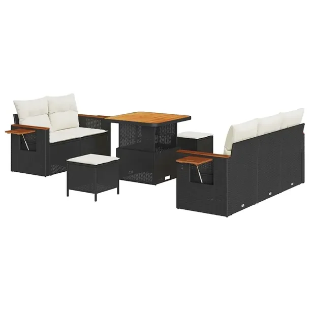 Zestaw Ogrodowy Sofa z Poduszkami, Czarny/Krem, 4 Elementy, Polirattan