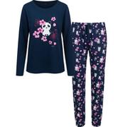 Piżamy damskie - Damska piżama z długim rękawem, z misiem panda, granatowa - miniaturka - grafika 1