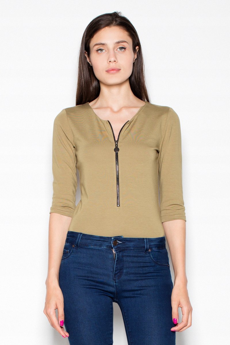 BODY damskie z długimi rękawami I LEJĄCYM DEKOLTEM zielone L