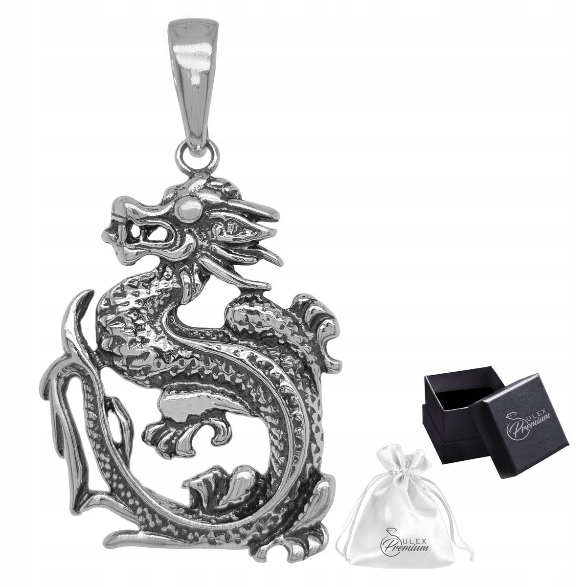 Wisiorek srebrny męski Duży Smok Oksydowana Zawieszka Duża Srebro 925