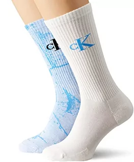 Skarpetki męskie - Calvin Klein Men's Distorted Socks, White/Blue Crush, One Size, biały/niebieski, jeden rozmiar - grafika 1