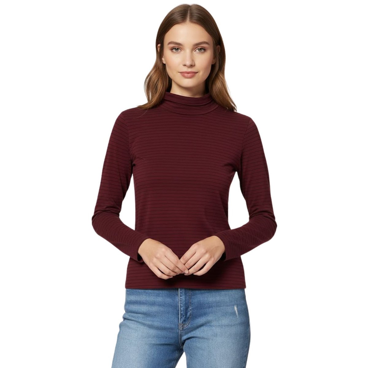 Koszulka damska Lee Striped Ls High Nech bawełniana z golfem-XS