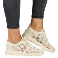 Półbuty damskie - DAMSKIE PÓŁBUTY SPORTOWE NA PLATFORMIE KORONKOWE IFS 1982 BEŻOWE - miniaturka - grafika 1