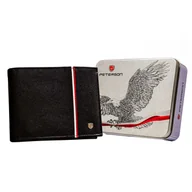 Portfele - Skórzany portfel patriotyczny męski, czarny, gładki Peterson, 9 x 12 x 2,5 cm - miniaturka - grafika 1