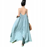 Sukienki - LETNIA SUKIENKA LUŹNA CODZIENNA MAXI TURKUSOWA DEKOLT PRZEWIEWNA KOBIECA - miniaturka - grafika 1