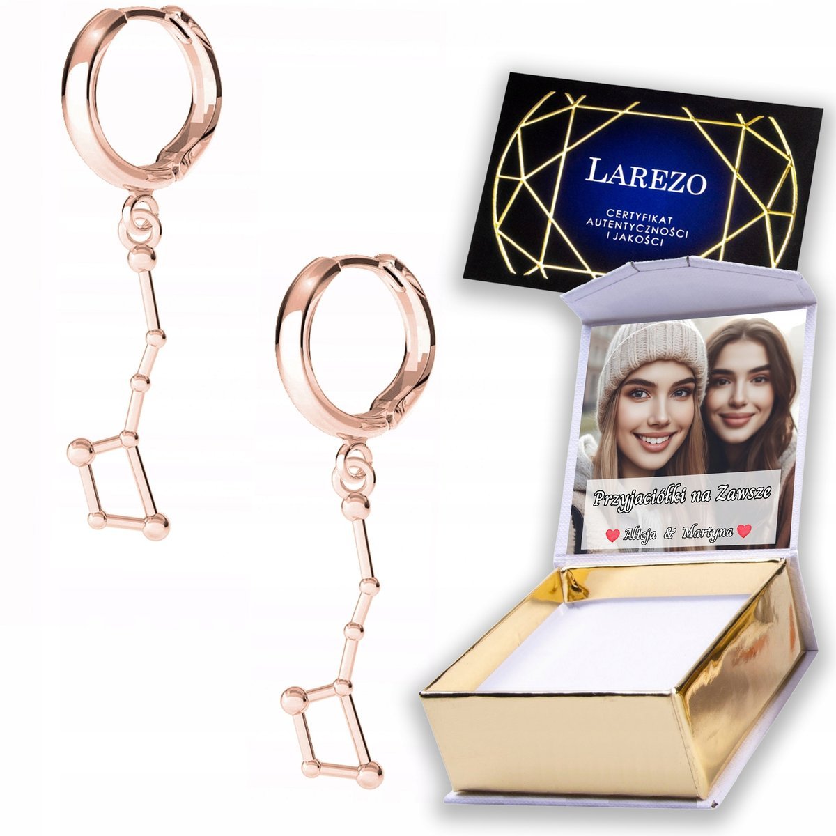 Kolczyki Pozłacane 925 z Gwiazdozbiorem Kosmos Gwiazdozbiór Gwiazdy NADRUK