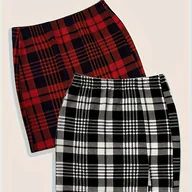 Spódnice - TEMU Spódnica Damska Elegancka w Kratę - Czerwono-Czarna lub Czarno-Biała, Lekki Materiał do Prania Maszynowego, Wszechstronny Styl na Wiosnę/, - miniaturka - grafika 1
