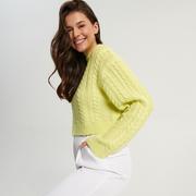 Swetry damskie - Sinsay - Sweter z ozdobnym splotem - Żółty - miniaturka - grafika 1