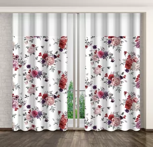 Zasłona Gotowa Na Żabki, 160X250, Biała W Kwiaty, Zml-022 - Zasłony - miniaturka - grafika 1