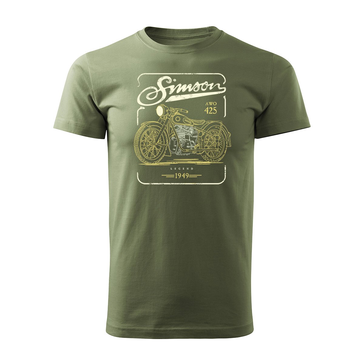 Koszulka motocyklowa z motocyklem Simson AWO 425 Legend męska khaki REGULAR-XL