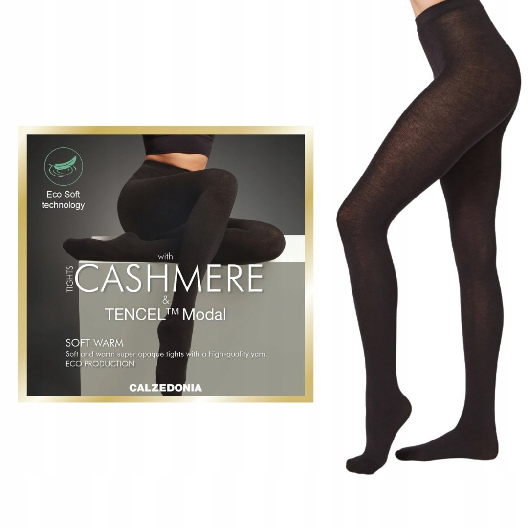 Rajstopy gładkie czarne Calzedonia modal kaszmir ciepłe kaszmirowe 1/2 (S)