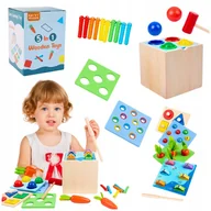 Sortery dla dzieci - Zestaw Montessori 5W1 Drewniana Zabawka Układanka Sorter Warzywa Rybki - miniaturka - grafika 1