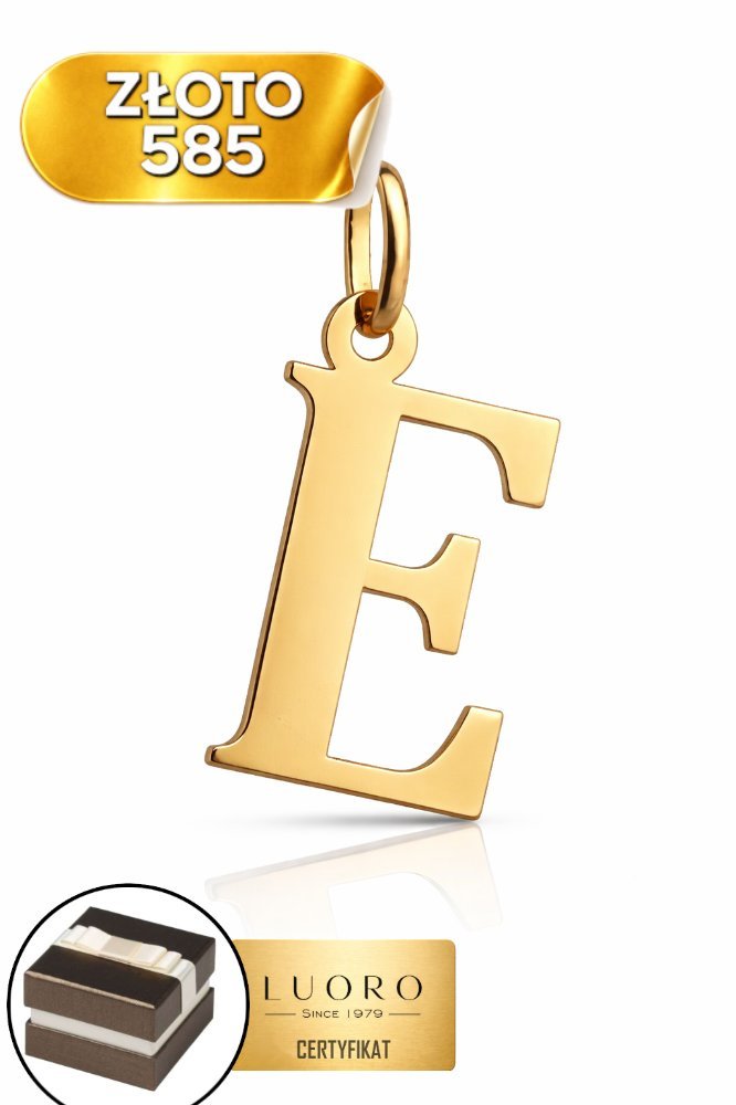 ZAWIESZKA ZŁOTA 585 14K LITERKA E DUŻA 24 MM ELEGANCKA PREZENT