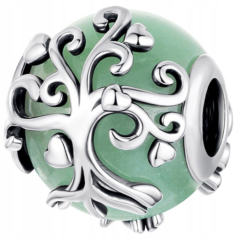 Charms Zawieszka Charms Zielony AWENTURYN Drzewo Srebro 925 Charmsy Trusky