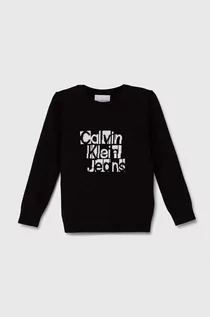 Swetry dla chłopców - Calvin Klein Jeans sweter bawełniany dziecięcy kolor czarny lekki - grafika 1