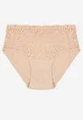 Majtki damskie - Beżowe Bawełniane Majtki Figi z Koronkowymi Zdobieniami Idissa - miniaturka - grafika 1