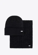 Czapki damskie - Zestaw damski zimowy – czapka i komin w splot warkoczowy czarny - miniaturka - grafika 1