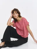 Bluzki damskie - Czerwona bluzka w drobne kwiaty - miniaturka - grafika 1