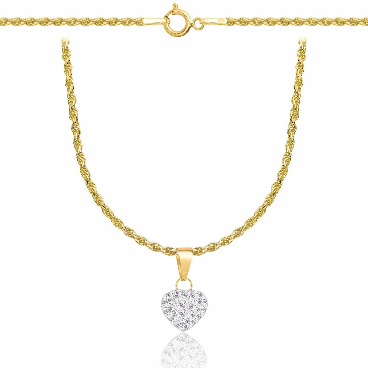 OPRAVA POZŁACANY SREBRNY NASZYJNIK KORDEL SERCE Z CYRKONIAMI 925 585 - 1,6MM 55cm