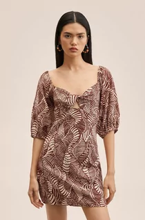 Sukienki - Mango sukienka bawełniana Palm kolor brązowy mini prosta - grafika 1