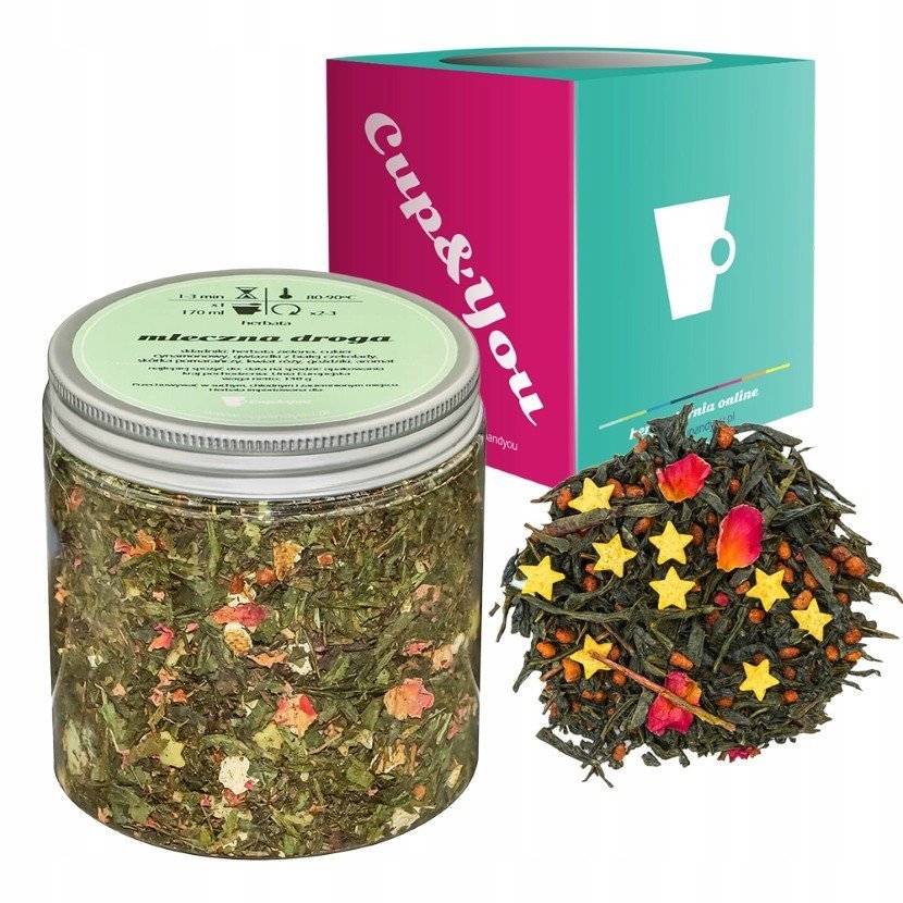 Zielona herbata MLECZNA DROGA kwiat róży goździki skórka pomarańczy 140g - sypana liściasta herbata PREMIUM na prezent upominek podarunek Cup&You