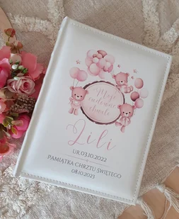 Różowe misie ALBUM ECOSKÓRA chrzest święty dziewczynki - Pamiątka Chrztu Świętego - miniaturka - grafika 1
