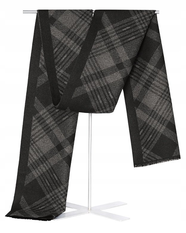 SZAL Szalik Męski Zimowy Ciepły CZARNO - SZARY w Kratę Pako Jeans