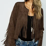 Kurtki damskie - TEMU Wiosenna i Jesienna Damska Elegancka Kurtka Casual z Frędzlami, Jednokolorowa, Lekka, Długi Rękaw, Retro Styl Zachodni, Idealna na Wyjścia, - miniaturka - grafika 1