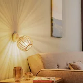 Lampy ścienne - Argon Kinkiet Paz biały z drewnianym kloszem lamelowym - miniaturka - grafika 1