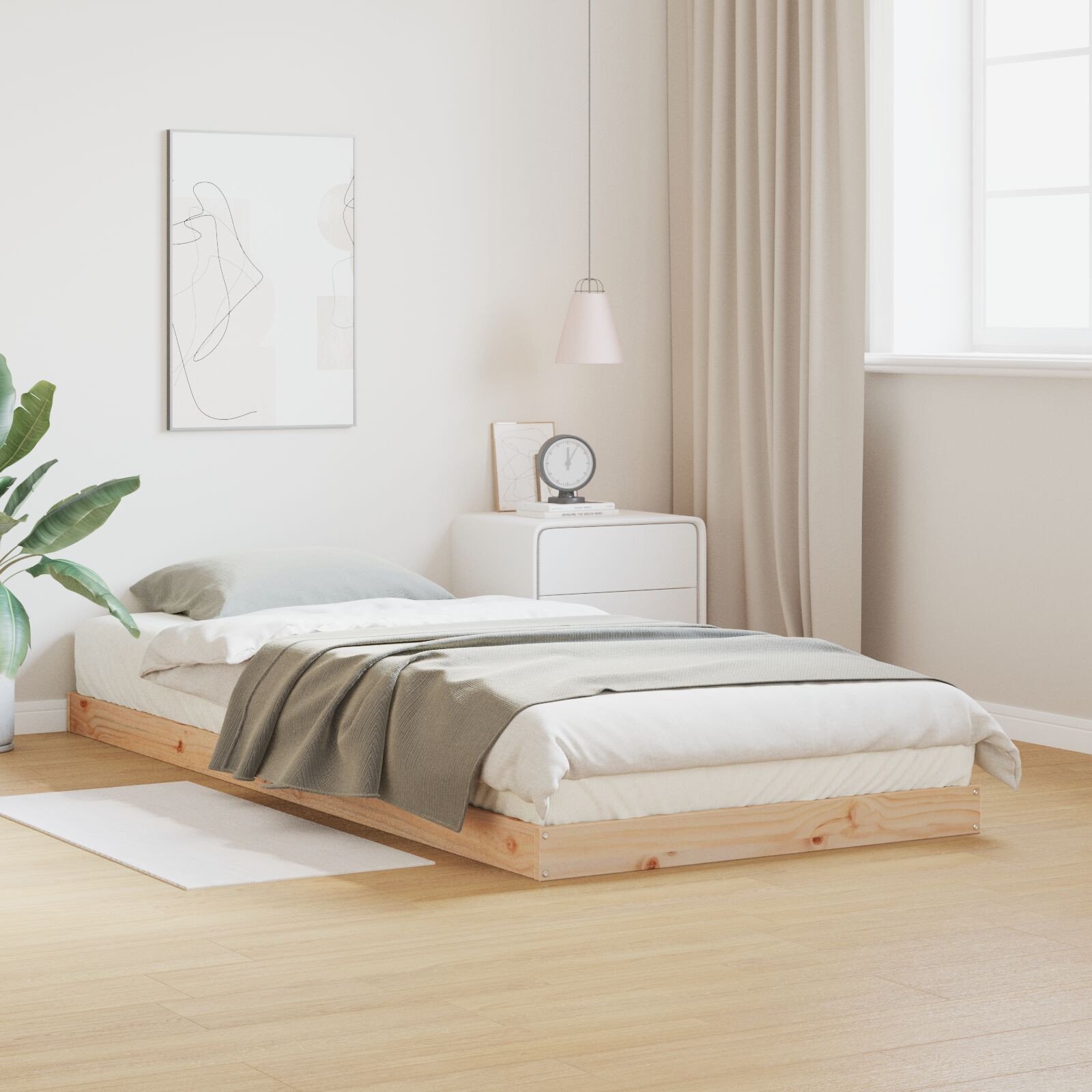 łoże z ramą vidaXL Białe 100x220 cm Lite drewno sosnowe