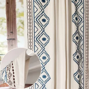 Zasłona gotowa lniana boho haftowana we wzory na TUNEL 130/245cm - Zasłony - miniaturka - grafika 1