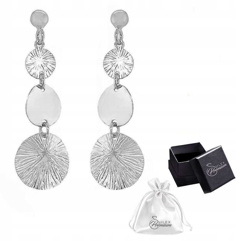 Kolczyki srebrne pr. 925 Eleganckie Rodowane Trzyelementowe na Prezent